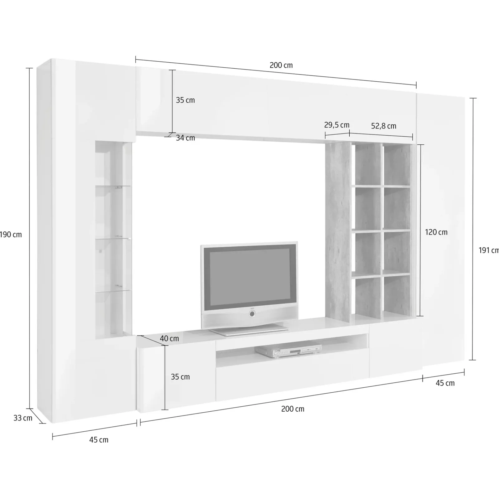 Garnero Arredamenti Parete Attrezzata A Terra|Pareti Attrezzate-Parete attrezzata 290x190h cm moderna tortora rovere Zenith Tortora - Rovere