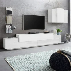 Garnero Arredamenti Parete Attrezzata A Terra|Pareti Attrezzate-Parete attrezzata 240x180h cm moderna Milos Gihome® Bianco Lucido