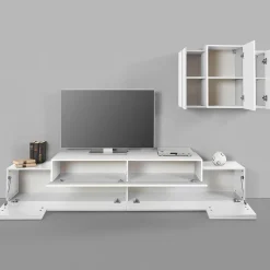 Garnero Arredamenti Parete Attrezzata A Terra|Pareti Attrezzate-Parete attrezzata 240x180h cm moderna Milos Gihome® Bianco Lucido