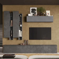 Garnero Arredamenti Parete Attrezzata A Terra|Pareti Attrezzate-Parete attrezzata 276x210h cm moderna grigio scuro antracite Sunset 4 Antracite - Grigio