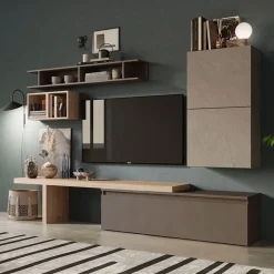 Garnero Arredamenti Parete Attrezzata A Terra|Pareti Attrezzate-Parete attrezzata 260x190h cm moderna tortora marrone rovere chiaro Sunset 2