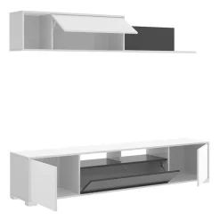 Garnero Arredamenti Parete Attrezzata A Terra|Pareti Attrezzate-Parete attrezzata 200x140h cm moderna bianco lucido grafite Isador Bianco Lucido - Grafite