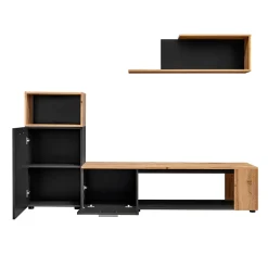 Garnero Arredamenti Parete Attrezzata A Terra|Pareti Attrezzate-Parete attrezzata 200x160h cm moderna nero opaco rovere Caravaggio Nero Opaco - Rovere Rustico