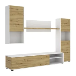 Garnero Arredamenti Parete Attrezzata A Terra|Pareti Attrezzate-Parete attrezzata 220x175h cm moderna legno rovere bianco Matias