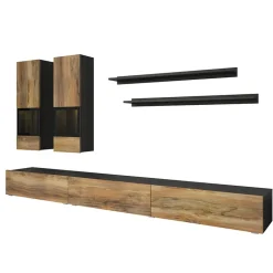 Garnero Arredamenti Parete Attrezzata A Terra|Pareti Attrezzate-Parete attrezzata 270x176h cm moderna noce antico nero frassinato Emotion Gihome® Nero Frassinato - Noce