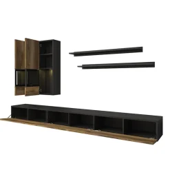 Garnero Arredamenti Parete Attrezzata A Terra|Pareti Attrezzate-Parete attrezzata 270x176h cm moderna noce antico nero frassinato Emotion Gihome® Nero Frassinato - Noce