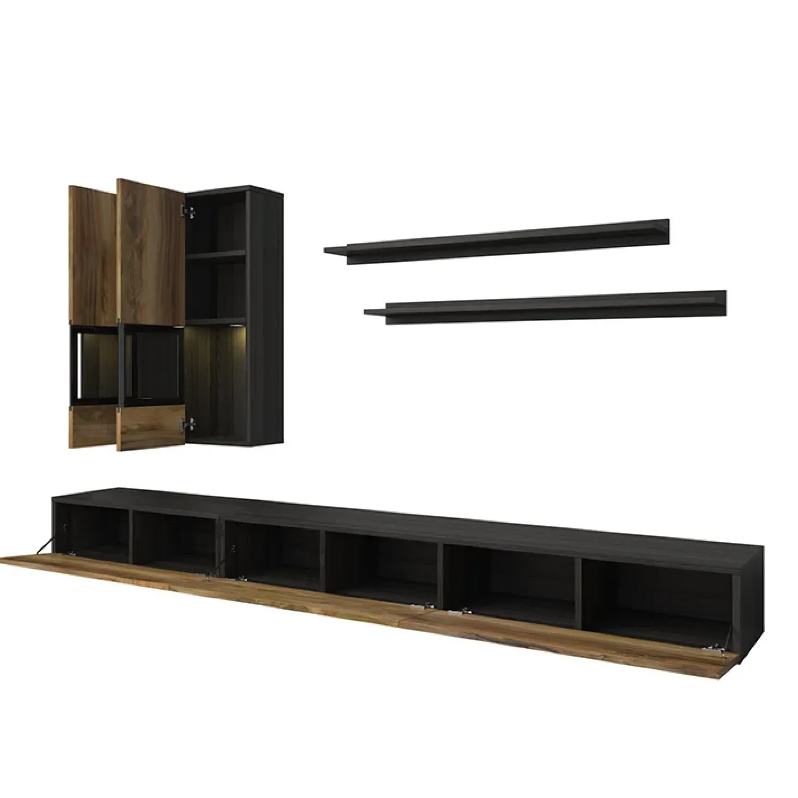 Garnero Arredamenti Parete Attrezzata A Terra|Pareti Attrezzate-Parete attrezzata 270x176h cm moderna noce antico nero frassinato Emotion Gihome® Nero Frassinato - Noce