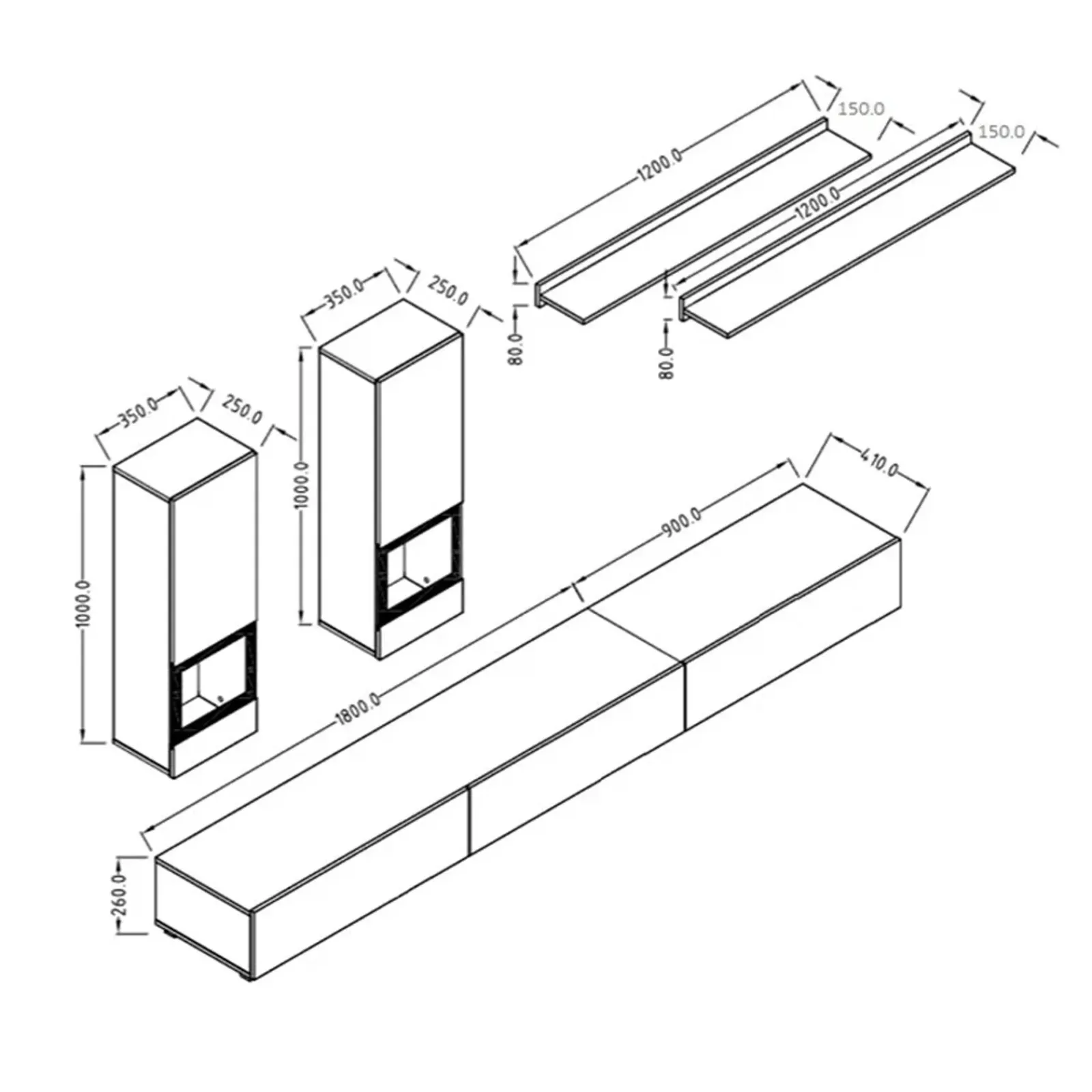 Garnero Arredamenti Parete Attrezzata A Terra|Pareti Attrezzate-Parete attrezzata 270x176h cm moderna noce antico nero frassinato Emotion Gihome® Nero Frassinato - Noce
