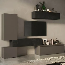 Garnero Arredamenti Parete Attrezzata A Terra|Pareti Attrezzate-Parete attrezzata 290x195h cm moderna grigio scuro antracite Sunset 16 Antracite - Grigio