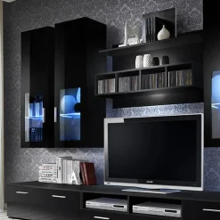 Garnero Arredamenti Parete Attrezzata A Terra|Pareti Attrezzate-Parete attrezzata 300x190h cm moderna Barrie Gihome® Nero Lucido