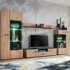 Garnero Arredamenti Pareti Attrezzate-Parete attrezzata 310x190h cm moderna rovere nero opaco York Gihome® Rovere Rustico