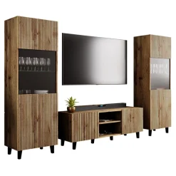 Garnero Arredamenti Parete Attrezzata A Terra|Pareti Attrezzate-Parete attrezzata 290x183h cm moderna cannettato quercia Essence