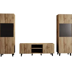 Garnero Arredamenti Parete Attrezzata A Terra|Pareti Attrezzate-Parete attrezzata 290x183h cm moderna cannettato quercia Essence