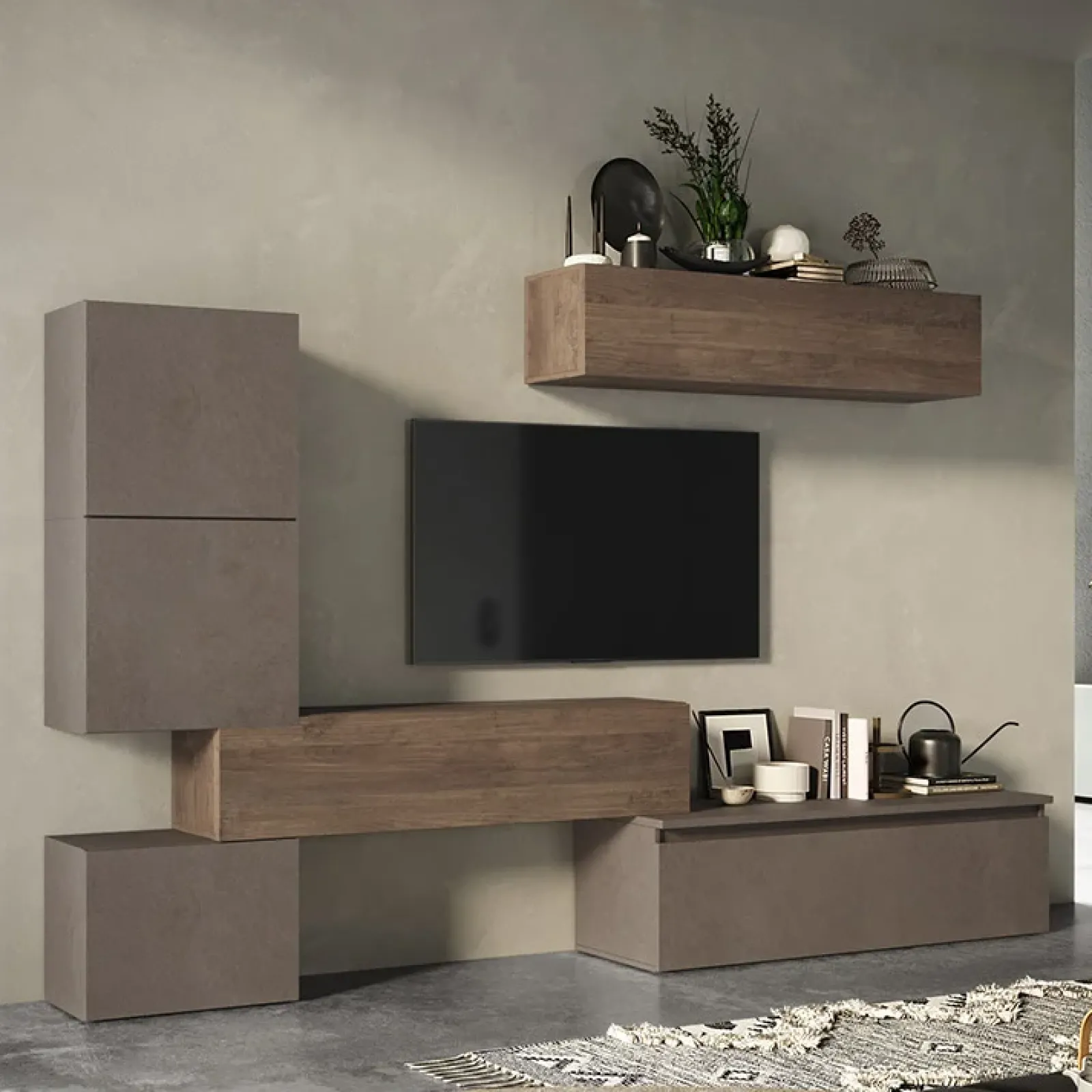 Garnero Arredamenti Parete Attrezzata A Terra|Pareti Attrezzate-Parete attrezzata 290x195h cm moderna rovere marrone bronzo Sunset 16 Bronzo - Marrone