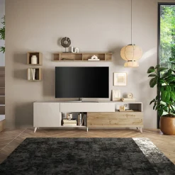 Garnero Arredamenti Parete Attrezzata A Terra|Pareti Attrezzate-Parete attrezzata 241x176h cm moderna beige rovere chiaro Witty Rovere - Beige