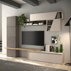 Garnero Arredamenti Parete Attrezzata A Terra|Pareti Attrezzate-Parete attrezzata 280x202h cm moderna beige marrone rovere chiaro Sunset 68