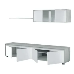 Garnero Arredamenti Parete Attrezzata A Terra|Pareti Attrezzate-Parete attrezzata 200x145h cm moderna soggiorno bianco cemento Itaca Cemento - Bianco opaco