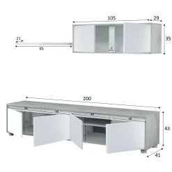 Garnero Arredamenti Parete Attrezzata A Terra|Pareti Attrezzate-Parete attrezzata 200x145h cm moderna soggiorno bianco cemento Itaca Cemento - Bianco opaco
