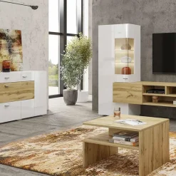 Garnero Arredamenti Parete Attrezzata A Terra|Pareti Attrezzate-Parete attrezzata 270x143h cm moderna bianco rovere Maserati Rovere - Bianco Lucido