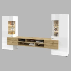 Garnero Arredamenti Parete Attrezzata A Terra|Pareti Attrezzate-Parete attrezzata 270x143h cm moderna bianco rovere Maserati Rovere - Bianco Lucido