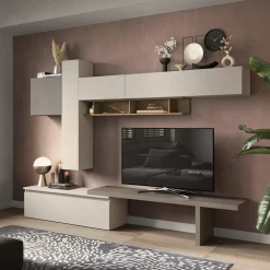 Garnero Arredamenti Parete Attrezzata A Terra|Pareti Attrezzate-Parete attrezzata 290x210h cm moderna beige marrone rovere scuro Sunset 81