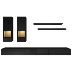 Garnero Arredamenti Parete Attrezzata A Terra|Pareti Attrezzate-Parete attrezzata 270x176h cm moderna nero Emotion Gihome® Nero Lucido