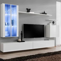 Garnero Arredamenti Pareti Attrezzate-Parete attrezzata 270x170h cm moderna bianco opaco e lucido Geo 10 Bianco Opaco - Bianco Lucido