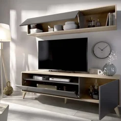 Garnero Arredamenti Parete Attrezzata A Terra|Pareti Attrezzate-Parete attrezzata 180x166h cm moderna soggiorno rovere grafite Edgar