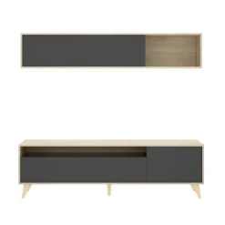 Garnero Arredamenti Parete Attrezzata A Terra|Pareti Attrezzate-Parete attrezzata 180x166h cm moderna soggiorno rovere grafite Edgar