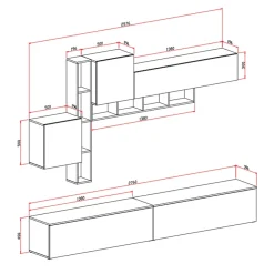 Garnero Arredamenti Parete Attrezzata A Terra|Pareti Attrezzate-Parete attrezzata 258x200h cm moderna soggiorno ossido bianco Bellon Ossido - Bianco opaco