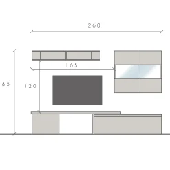 Garnero Arredamenti Parete Attrezzata A Terra|Pareti Attrezzate-Parete attrezzata 260x185h cm moderna grigio chiaro antracite Sunset 76