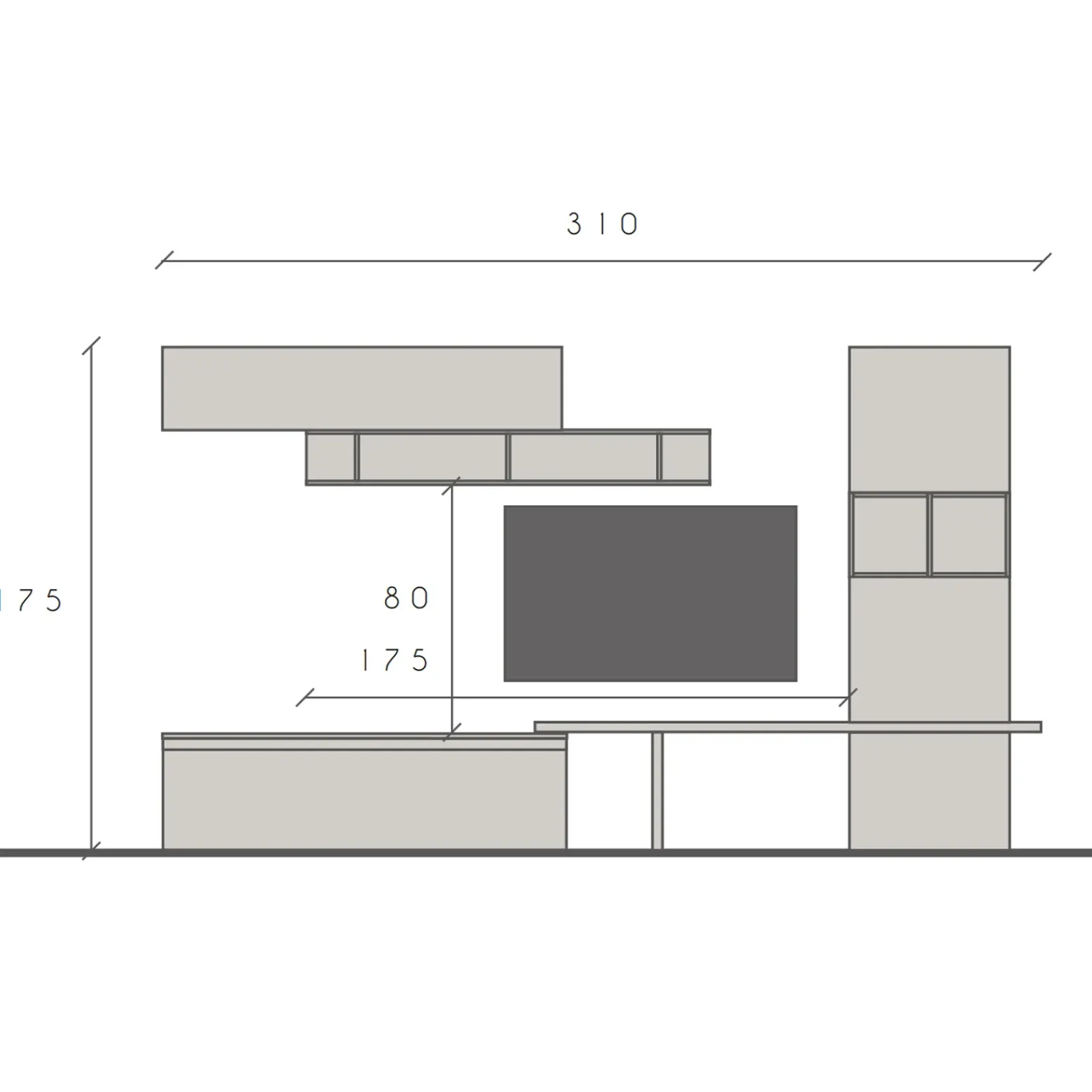 Garnero Arredamenti Parete Attrezzata A Terra|Pareti Attrezzate-Parete attrezzata 310x175h cm moderna beige rovere chiaro Sunset 91
