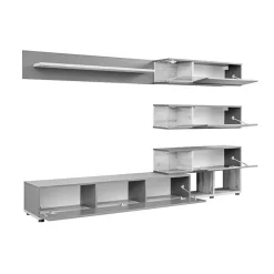 Garnero Arredamenti Parete Attrezzata A Terra|Pareti Attrezzate-Parete attrezzata 240x150h cm moderna wengè bianco Oviedo Gihome® Bianco Lucido - Wengè