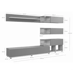 Garnero Arredamenti Parete Attrezzata A Terra|Pareti Attrezzate-Parete attrezzata 240x150h cm moderna wengè bianco Oviedo Gihome® Bianco Lucido - Wengè
