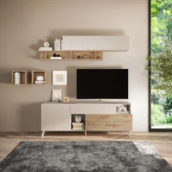 Garnero Arredamenti Parete Attrezzata A Terra|Pareti Attrezzate-Parete attrezzata 181x205h cm moderna beige rovere chiaro Witty Rovere - Beige