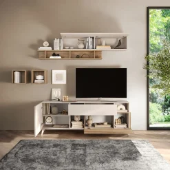 Garnero Arredamenti Parete Attrezzata A Terra|Pareti Attrezzate-Parete attrezzata 181x205h cm moderna beige rovere chiaro Witty Rovere - Beige