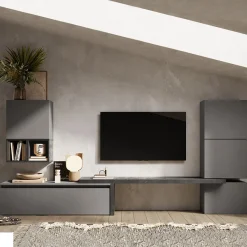 Garnero Arredamenti Parete Attrezzata A Terra|Pareti Attrezzate-Parete attrezzata 322x140h cm moderna grigio scuro antracite Sunset 18 Antracite - Grigio