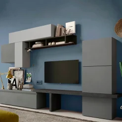 Garnero Arredamenti Parete Attrezzata A Terra|Pareti Attrezzate-Parete attrezzata 340x190h cm moderna antracite grigio Sunset 6