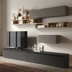 Garnero Arredamenti Parete Attrezzata A Terra|Pareti Attrezzate-Parete attrezzata 276x190h cm moderna antracite rovere scuro Sunset 39 Antracite - Grigio