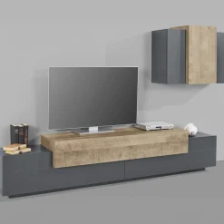 Garnero Arredamenti Parete Attrezzata A Terra|Pareti Attrezzate-Parete attrezzata 240x180h cm moderna antracite rovere Milos Gihome® Antracite - Rovere Rustico