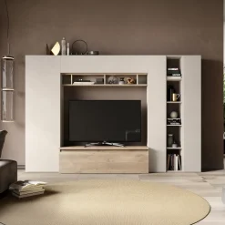 Garnero Arredamenti Parete Attrezzata A Terra|Pareti Attrezzate-Parete attrezzata 277x186h cm moderna beige rovere chiaro Sunset 63