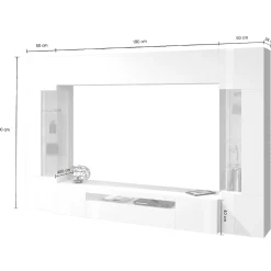 Garnero Arredamenti Parete Attrezzata A Terra|Pareti Attrezzate-Parete attrezzata 290x190h cm moderna 2 vetrine tortora rovere Zenith 2