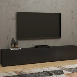 Garnero Arredamenti Parete Attrezzata A Terra|Pareti Attrezzate-Parete attrezzata 226x140h cm nero rovere Fusion 2 Nero Opaco