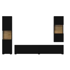 Garnero Arredamenti Parete Attrezzata A Terra|Pareti Attrezzate-Parete attrezzata 226x140h cm nero rovere Fusion 2 Nero Opaco