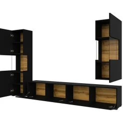 Garnero Arredamenti Parete Attrezzata A Terra|Pareti Attrezzate-Parete attrezzata 226x140h cm nero rovere Fusion 2 Nero Opaco