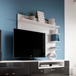 Garnero Arredamenti Camino Bioetanolo|Parete Attrezzata Con Camino-Parete attrezzata 288x170h cm nera camino bioetanolo Olympo Nero Lucido - Bianco opaco