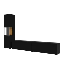 Garnero Arredamenti Parete Attrezzata A Terra|Pareti Attrezzate-Parete attrezzata 226x140h cm nero rovere Fusion 1 Nero Opaco