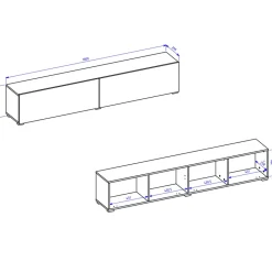 Garnero Arredamenti Parete Attrezzata A Terra|Pareti Attrezzate-Parete attrezzata 226x140h cm nero rovere Fusion 1 Nero Opaco