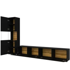 Garnero Arredamenti Parete Attrezzata A Terra|Pareti Attrezzate-Parete attrezzata 226x140h cm nero rovere Fusion 1 Nero Opaco