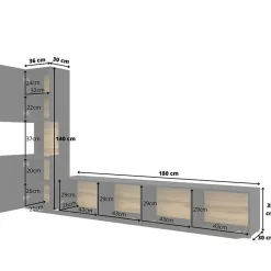 Garnero Arredamenti Parete Attrezzata A Terra|Pareti Attrezzate-Parete attrezzata 226x140h cm nero rovere Fusion 1 Nero Opaco